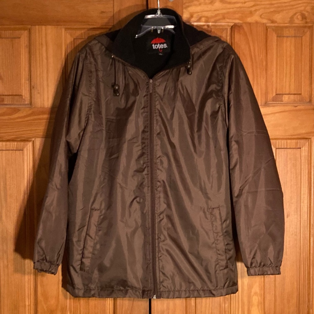 EUC Totes Water Resistant Rain Jacket Hooded Lightweight Coat Brown Size L Large